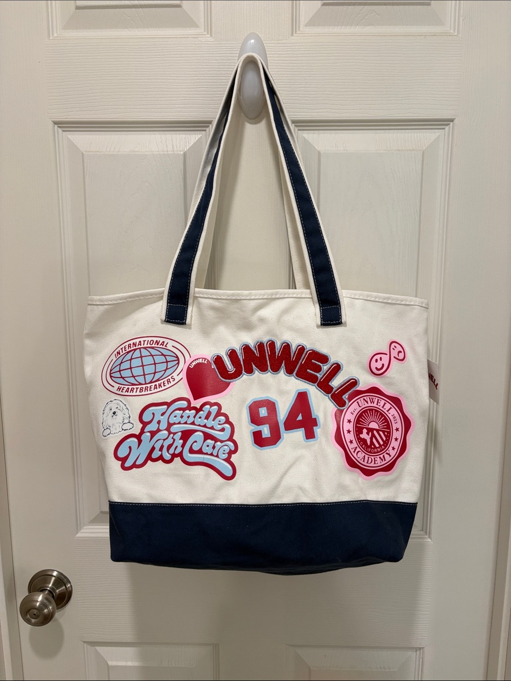 Unwell 94 White Canvas Tote Bag with Navy Trim NWT